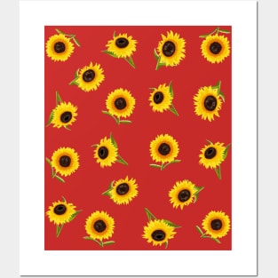 Sunflower Pack Pattern on Pink Posters and Art